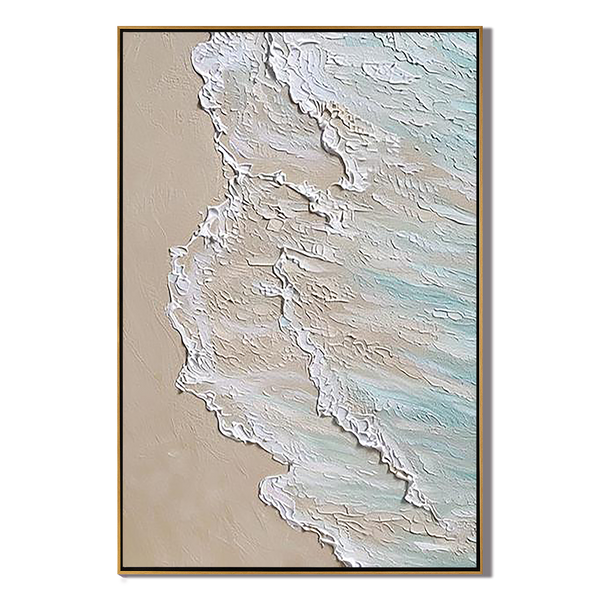 Shoreline Drift – Hand-Painted Ocean Wave Sea Foam 3D Relief Seascape Painting | Coastal Modern Living Room & Bedroom Art