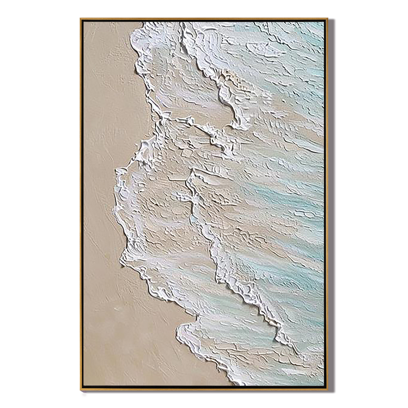 Shoreline Drift – Hand-Painted Ocean Wave Sea Foam 3D Relief Seascape Painting | Coastal Modern Living Room & Bedroom Art