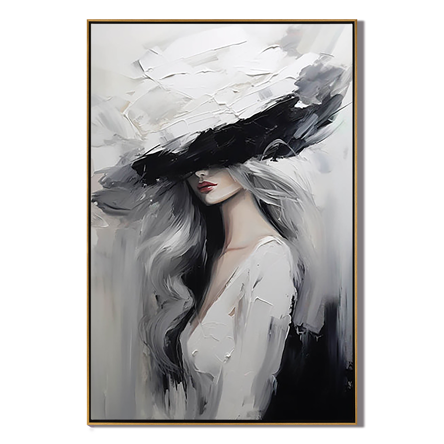 MODERN CHIC- Palette Knife Portrait Painting | Stylish Lady in Hat Abstract Bedroom Oil Art