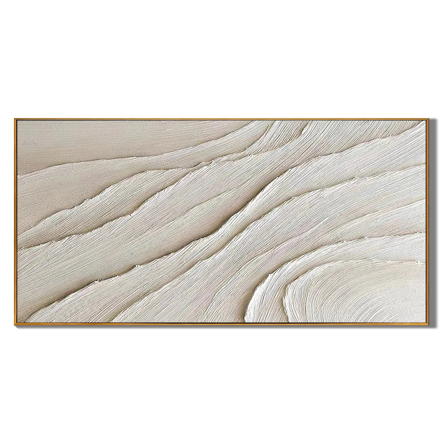 SILK STRATA: Minimalist Wall Art, Hand-Painted Horizontal Off-White Layered Plaster Relief 3D Textured Gallery Art