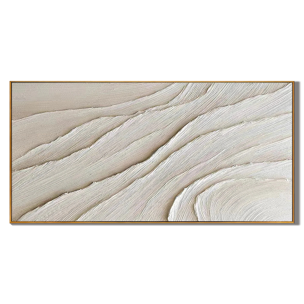 Silk Strata – Hand-Painted Off-White Layered Plaster Relief Minimalist Painting | Modern Minimalist Bedroom & Home Office Art