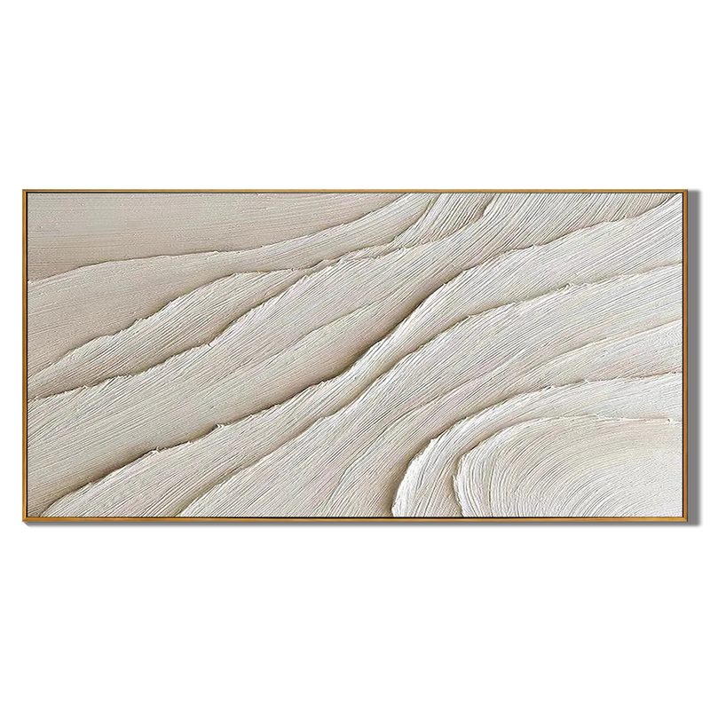 Silk Strata – Hand-Painted Off-White Layered Plaster Relief Minimalist Painting | Modern Minimalist Bedroom & Home Office Art