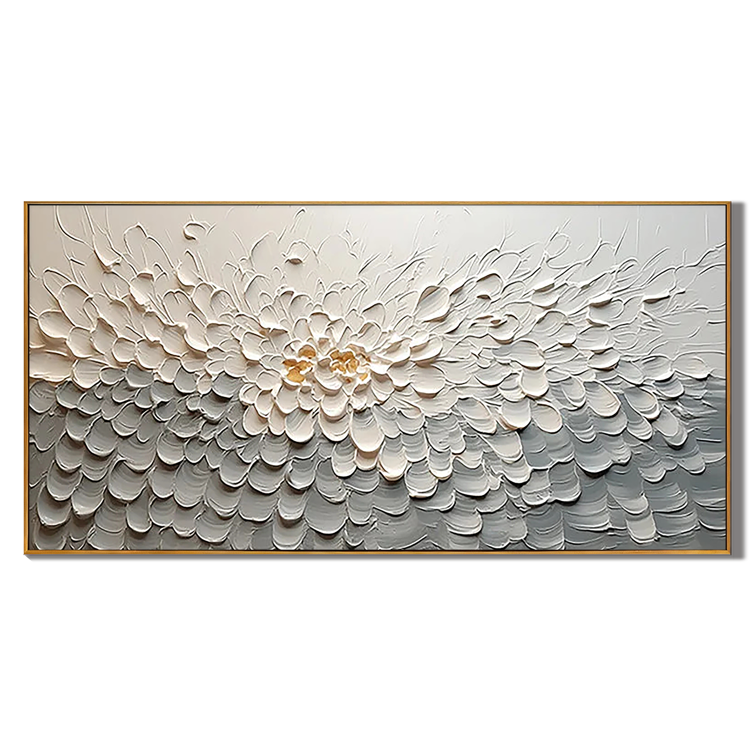 SNOW BLOSSOM: Panoramic 3D Heavy Texture Floral Wall Art, Neutral Plaster Relief Painting