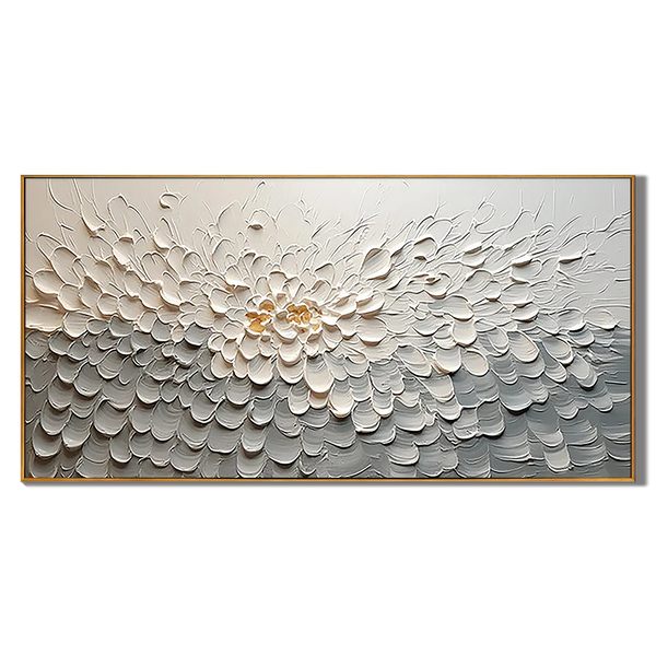 Snow Blossom – Neutral Plaster Relief Floral Painting | Soft Organic Botanical Bedroom & Living Room Art