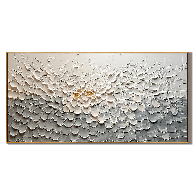 Snow Blossom – Neutral Plaster Relief Floral Painting | Soft Organic Botanical Bedroom & Living Room Art