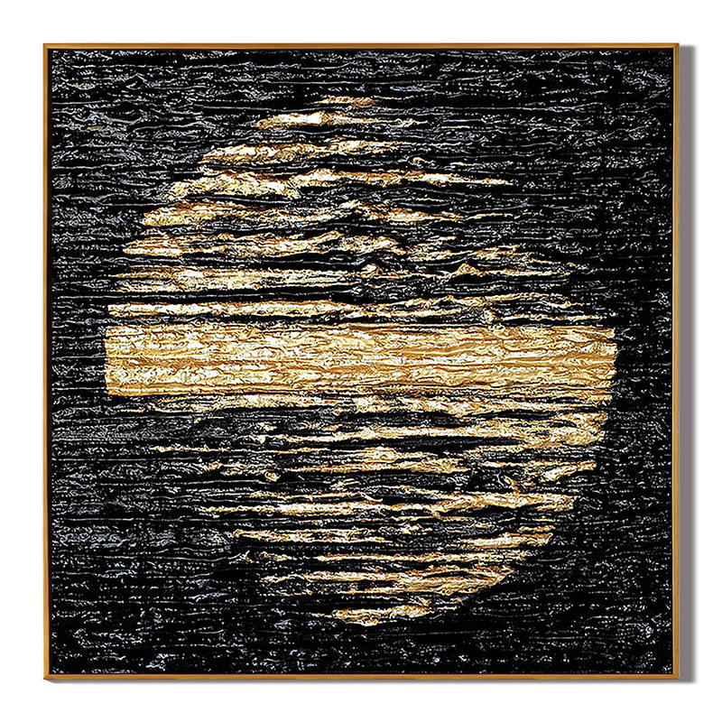 Lunar Glow – Modern Black and Gold Textured Painting | Abstract Luxury Dining Room Art
