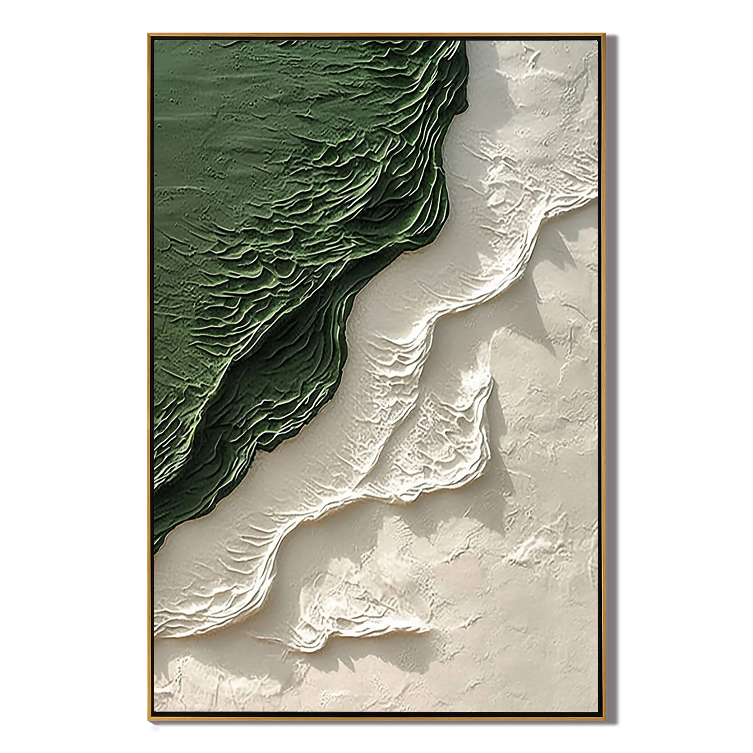 EMERALD RIFT: Texture Wall Art, Hand-Painted Forest Green and Cream 3D Relief Textured Gallery Art