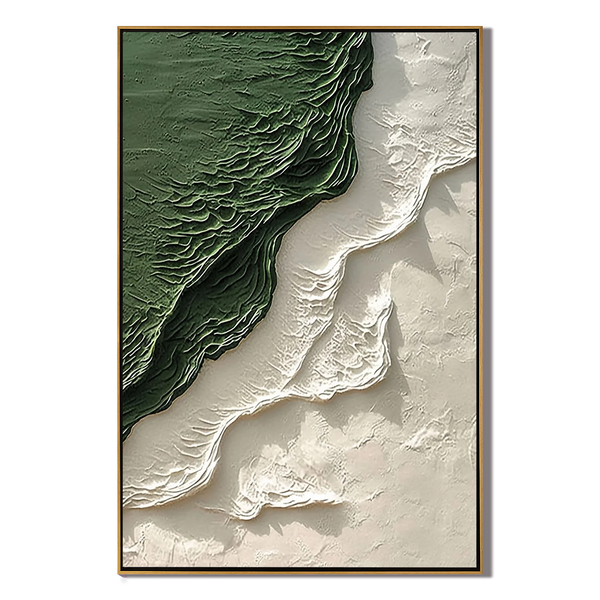 Emerald Rift – Hand-Painted Forest Green and Cream 3D Relief Texture Painting | Contemporary Landscape Living Room & Dining Room Art