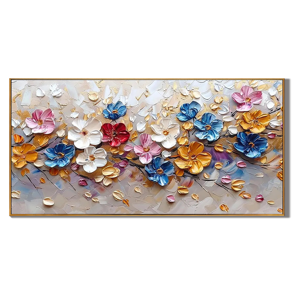 Prismatic Bloom – Hand-Painted Vibrant Multicolored 3D Impasto Palette Knife Floral Painting | Vibrant Botanical Living Room & Dining Room Art