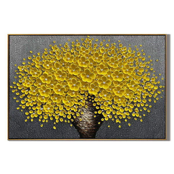 Amber Radiance – Luxury Floral Relief Canvas Floral Painting | Contemporary Botanical Bedroom & Living Room Art