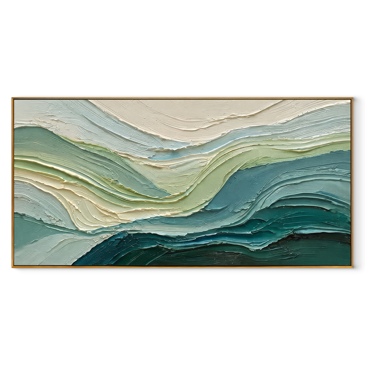 Sea Glass Tides – Teal Ivory Layered Wave Painting | Modern Horizontal Wall Art