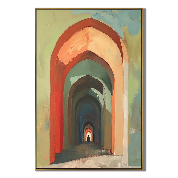 The Infinite Passage – Surrealistic Archway Architectural Painting | Modern Retro Home Office Art