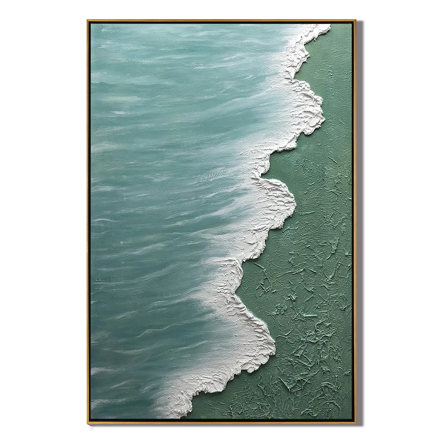 AZURE SURF: Heavy Impasto Seascape Oil Painting, Teal Blue Ocean Wave Wall Art