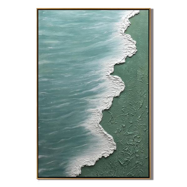 Azure Surf – Heavy Impasto Seascape Oil Landscape Painting | Coastal Modern Living Room & Bedroom Art