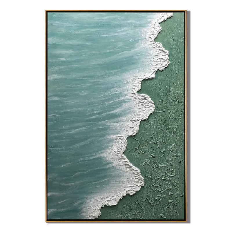 Azure Surf – Heavy Impasto Seascape Oil Landscape Painting | Coastal Modern Living Room & Bedroom Art