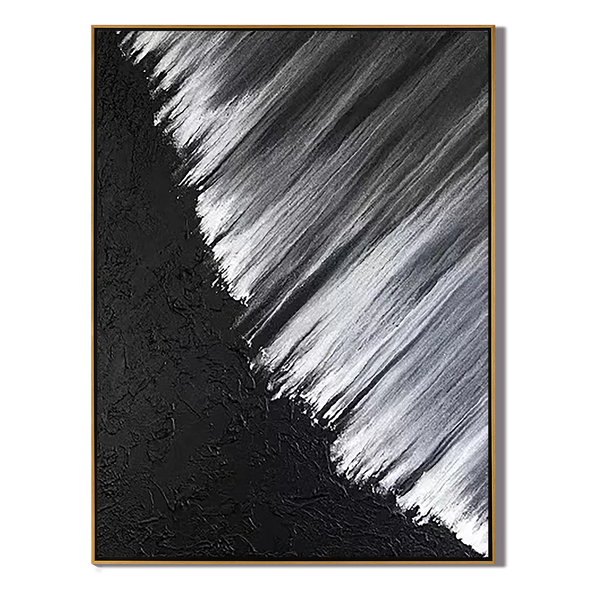 Metallic Sweep – Hand-Painted Black Plaster and Silver Brush Stroke Minimalist Painting | Modern Minimalist Bedroom & Home Office Art