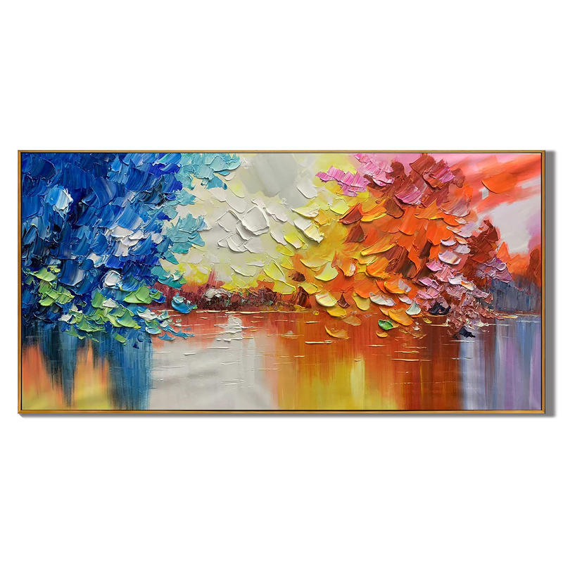 Spectrum Harbor – Hand-Painted Impressionist Multicolored Palette Knife Impasto Oil Abstract Painting | Bold Abstract Palette Knife Living Room Art