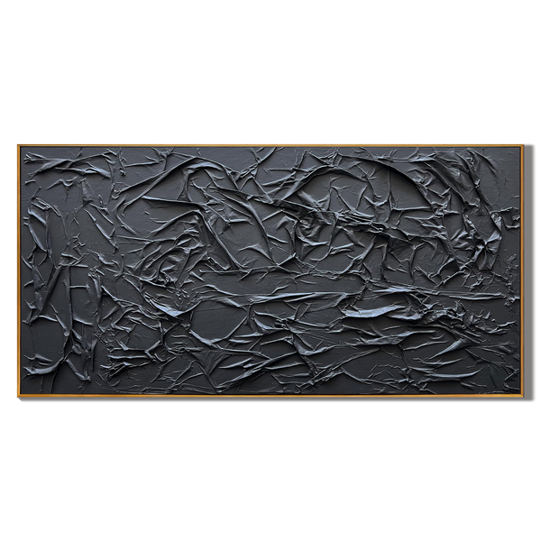 Onyx Ridge – Modern Obsidian Plaster Relief Abstract Painting | Industrial Abstract Home Office & Living Room Art