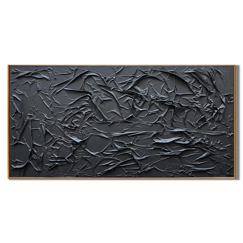 Onyx Ridge – Modern Obsidian Plaster Relief Abstract Painting | Industrial Abstract Home Office & Living Room Art