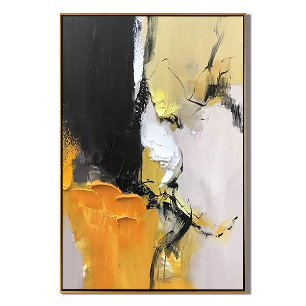 Amber Energy – Hand-Painted Bold Yellow and Black Palette Knife Abstract Painting | Bold Abstract Palette Knife Living Room Art