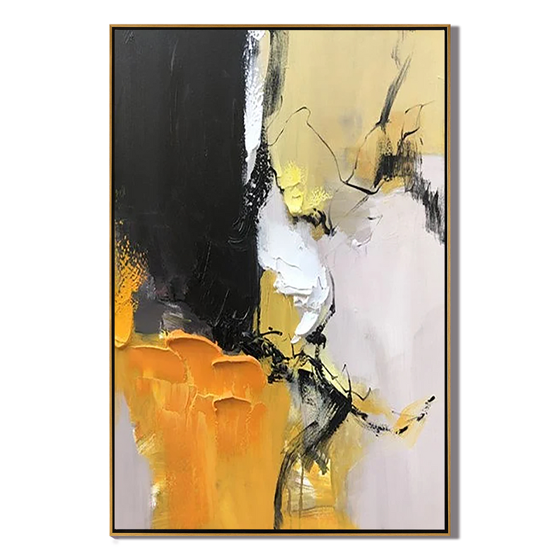 Amber Energy – Hand-Painted Bold Yellow and Black Palette Knife Abstract Painting | Bold Abstract Palette Knife Living Room Art
