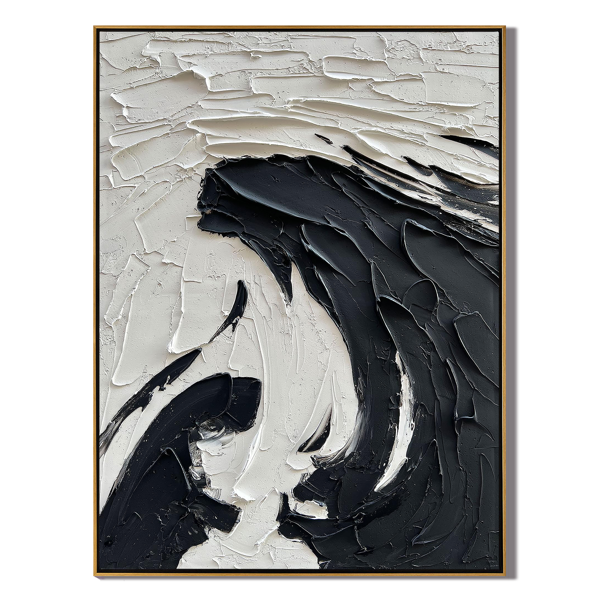 NOIR SWIRL: 3D Heavy Texture Abstract Wall Art, Black and White Plaster Relief Painting