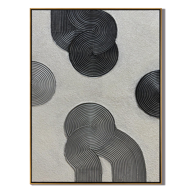 Cosmic Balance – Minimalist Black & Gray 3D Linear Geometric Art | Modern Textured Living Room Art