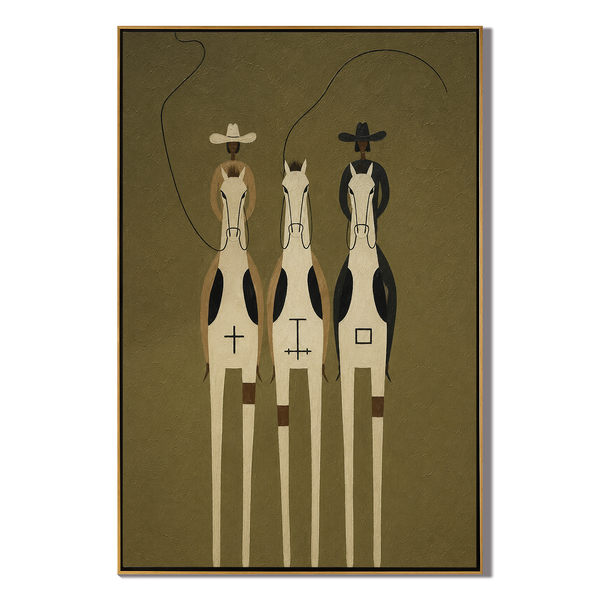 Two Lassos – Vintage Americana Two Cowboys on Symbol Horses Painting | Folk Art Living Room Art