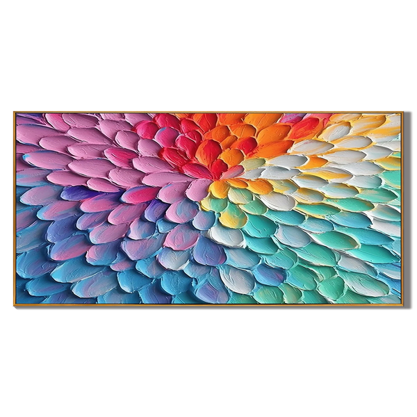 Iridescent Bloom – Modern Impasto Rainbow Gradient Abstract Painting | Healing Colorful Living Room Art