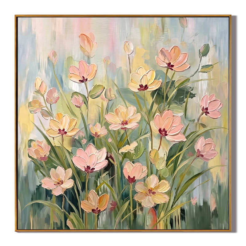 Velvet Bloom – Impasto Floral Oil Painting | Cream-Style Textured Hallway Wall Art