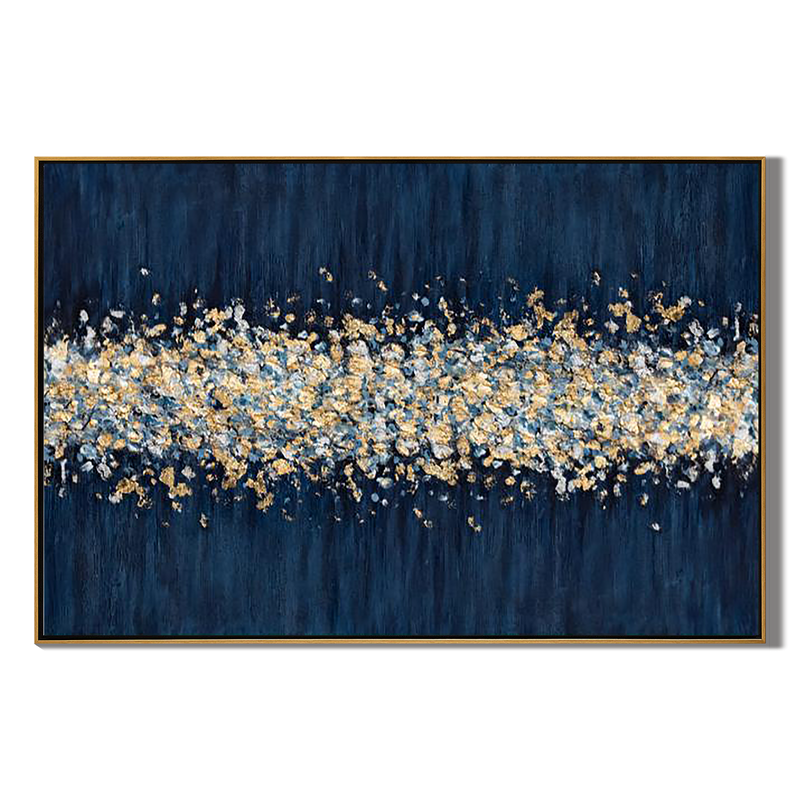 Celestial Tide – Hand-Painted Navy Blue and Gold Foil Abstract Texture Painting | Modern Abstract Living Room & Office Art