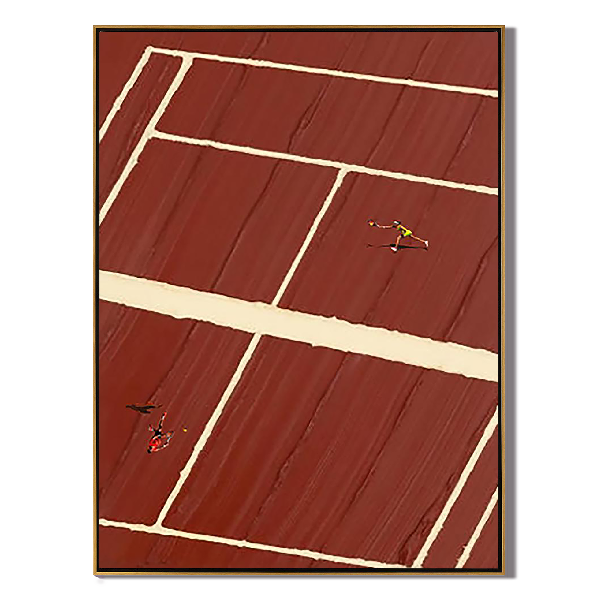 CLAY COURT: Sport Wall Art, Minimalist Red Clay Tennis Court Hand-Painted Geometric Studio Art