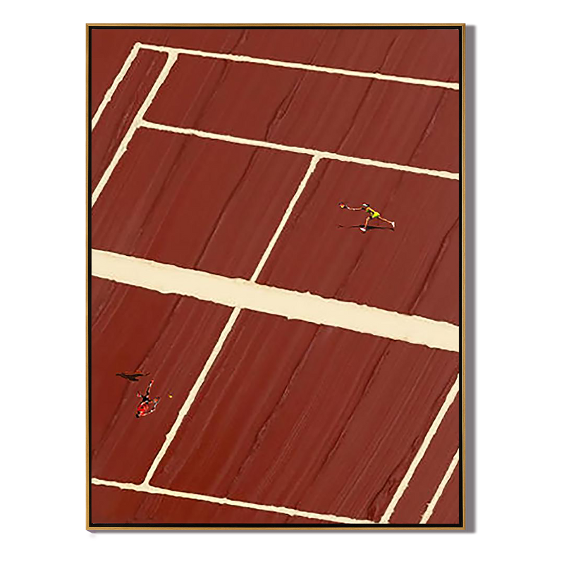 Clay Court – Minimalist Red Clay Tennis Court Hand-Painted Geometric Sport Painting | Contemporary Sport Home Office & Living Room Art