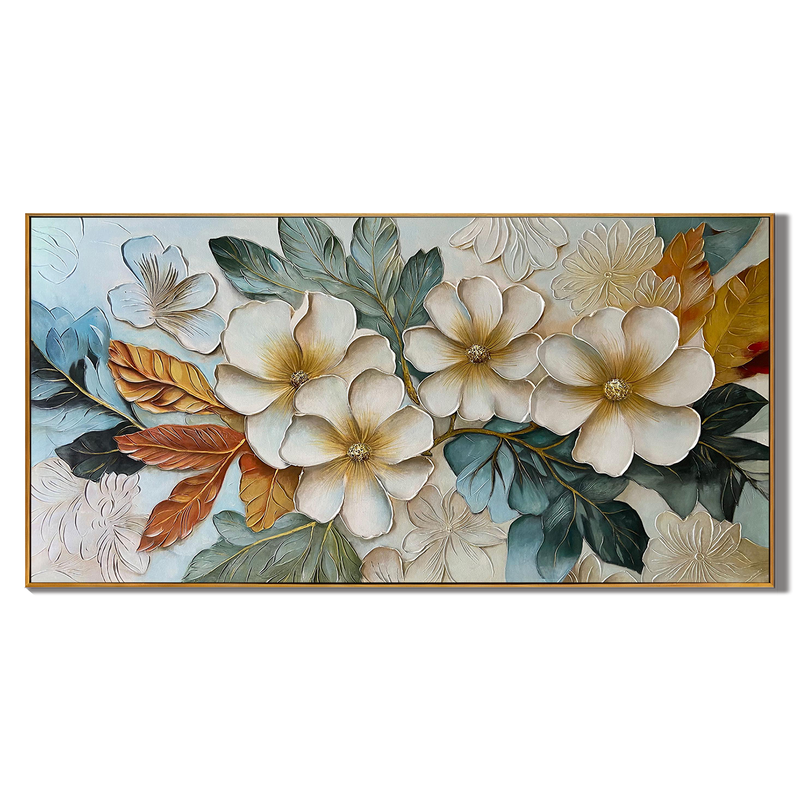 Vintage Bloom – Modern Botanical Plaster Relief Floral Painting | Contemporary Botanical Bedroom & Living Room Art