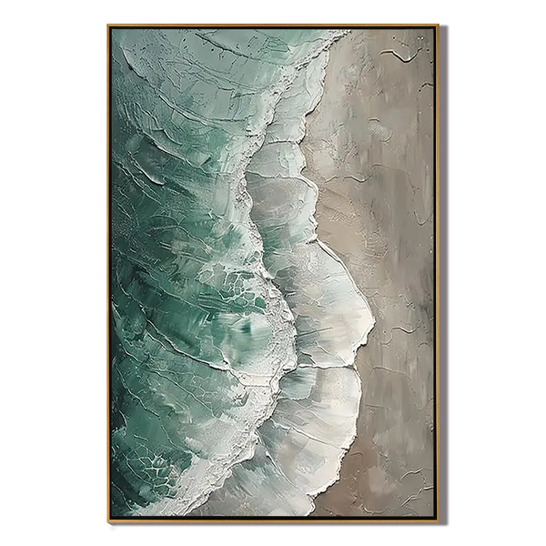 Ethereal Tide – Modern Textured Painting | Creative Wabi-Sabi Teal Ocean Wave Entryway Art