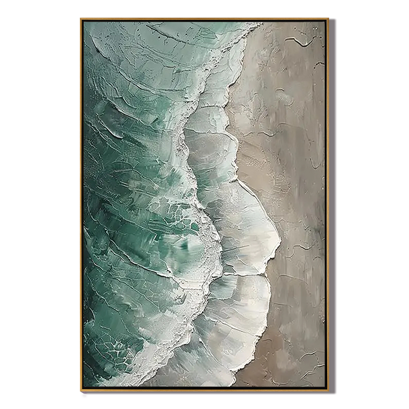 Ethereal Tide – Modern Textured Painting | Creative Wabi-Sabi Teal Ocean Wave Entryway Art