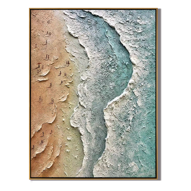 Coastal Rhythm – Hand-Painted Sandy Beach Ocean Wave Relief Seascape Painting | Coastal Modern Living Room & Bedroom Art