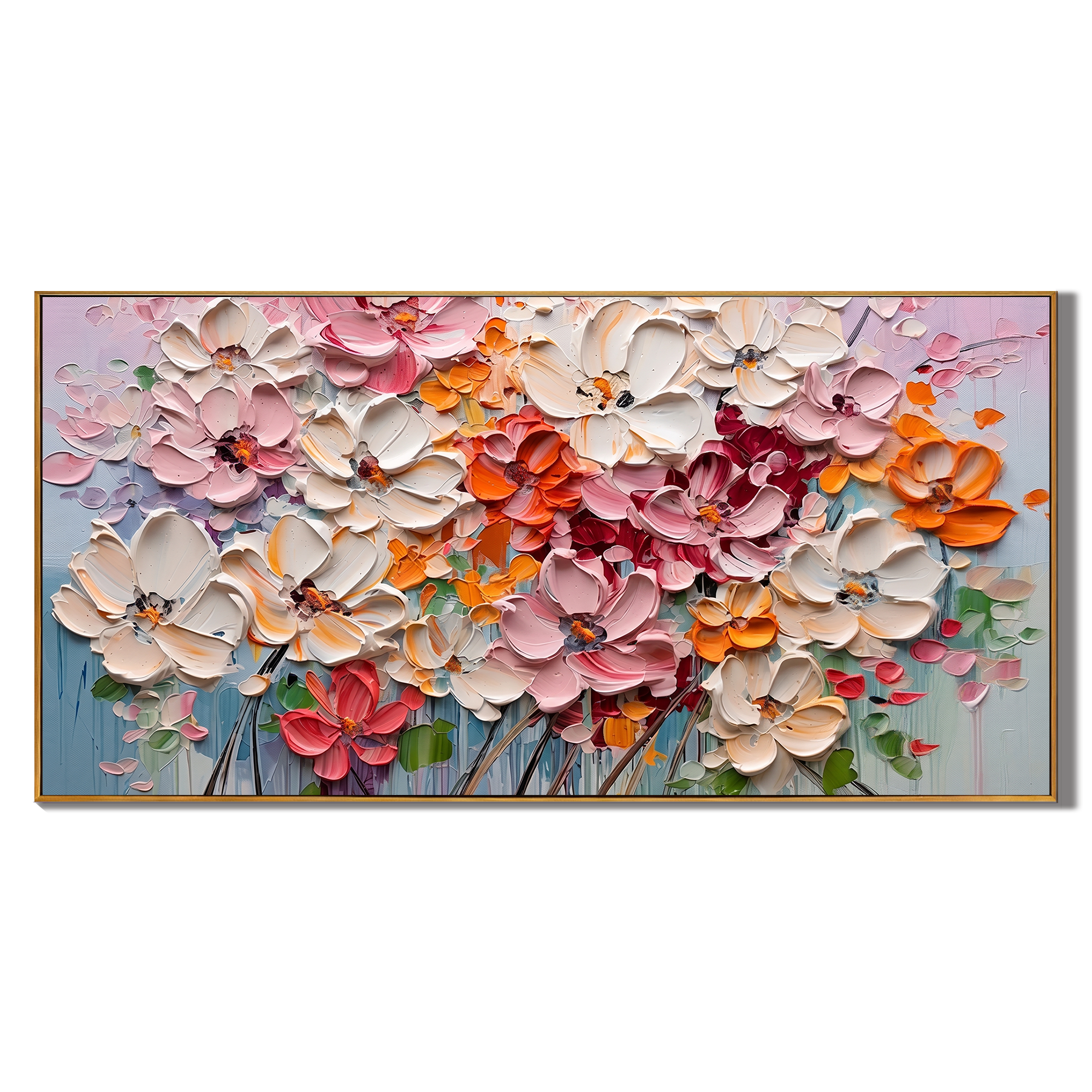 Petals in Poetry – Modern Impasto Floral Oil Painting | Textured Creamy Style Living Room Art