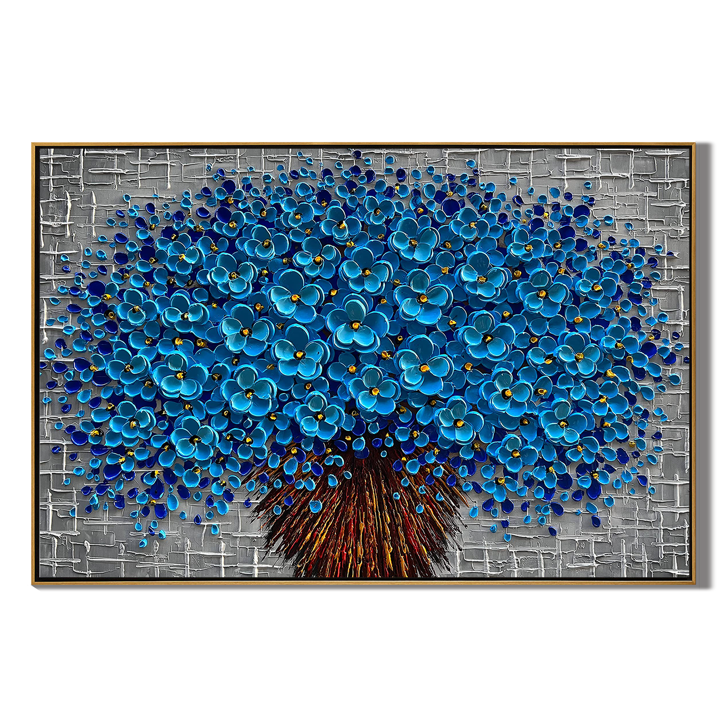 CERULEAN BLOOM: 3D Heavy Texture Blue Flower Wall Art, Modern Floral Relief Painting
