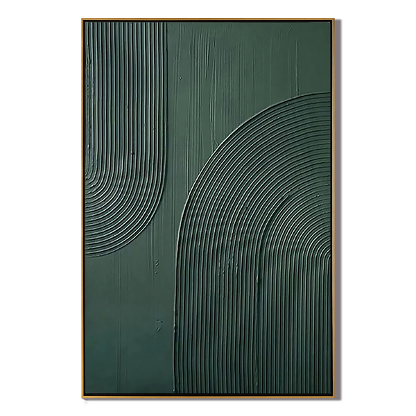 Archway Rhythm – Hand-Painted Sage Green Geometric Arch Line Relief Wabi-Sabi Painting | Japandi Wabi-Sabi Living Room & Bedroom Art