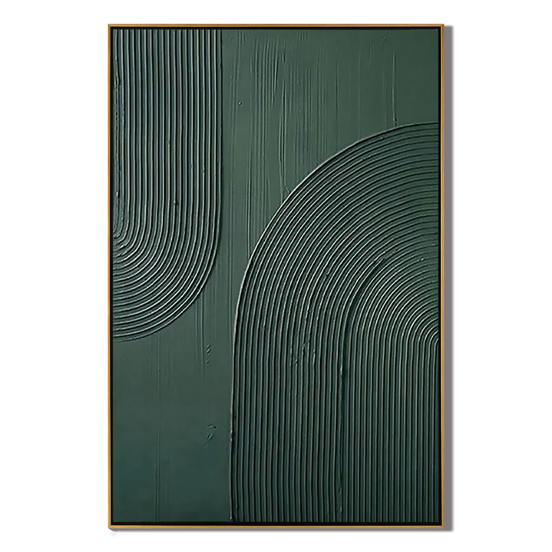 Archway Rhythm – Hand-Painted Sage Green Geometric Arch Line Relief Wabi-Sabi Painting | Japandi Wabi-Sabi Living Room & Bedroom Art
