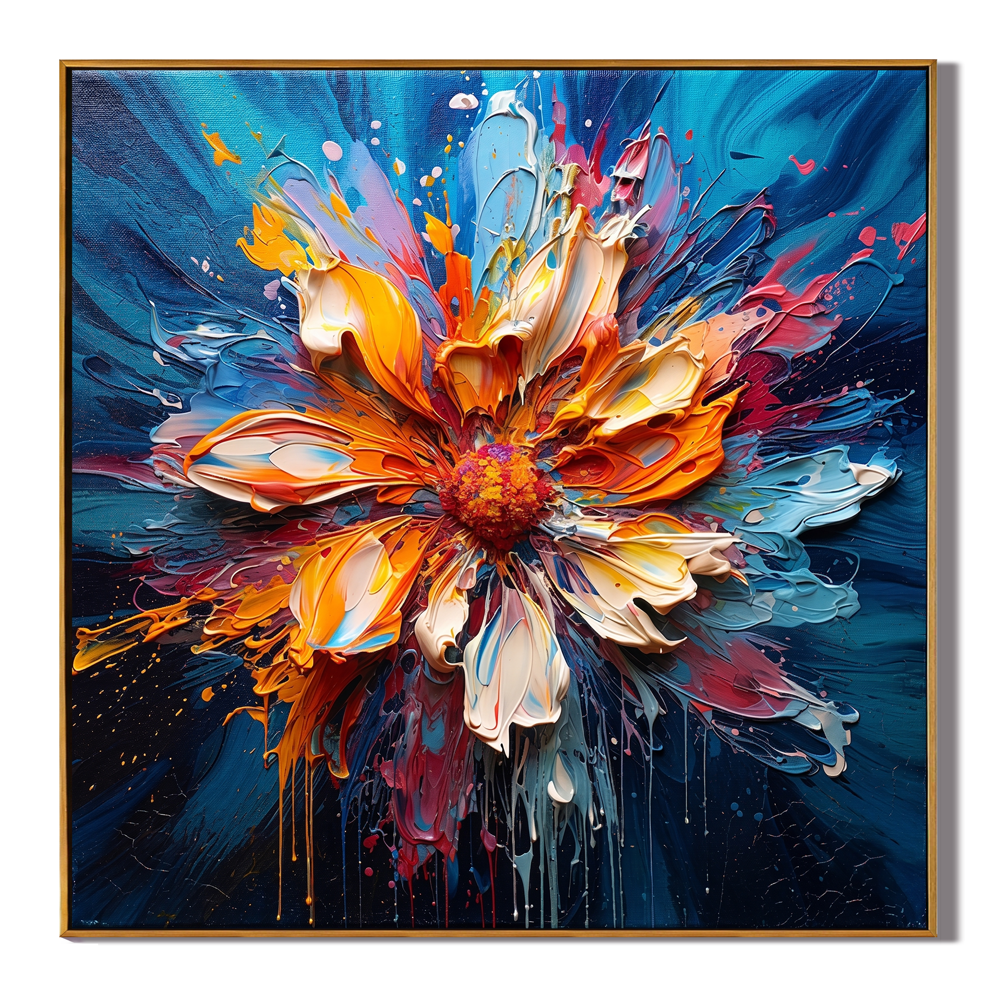 Vibrant Eruption – Modern Heavy Impasto Abstract Floral Oil Painting | Creative 3D Textured Hallway Art