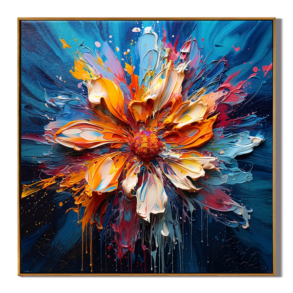 Vibrant Eruption – Modern Heavy Impasto Abstract Floral Oil Painting | Creative 3D Textured Hallway Art