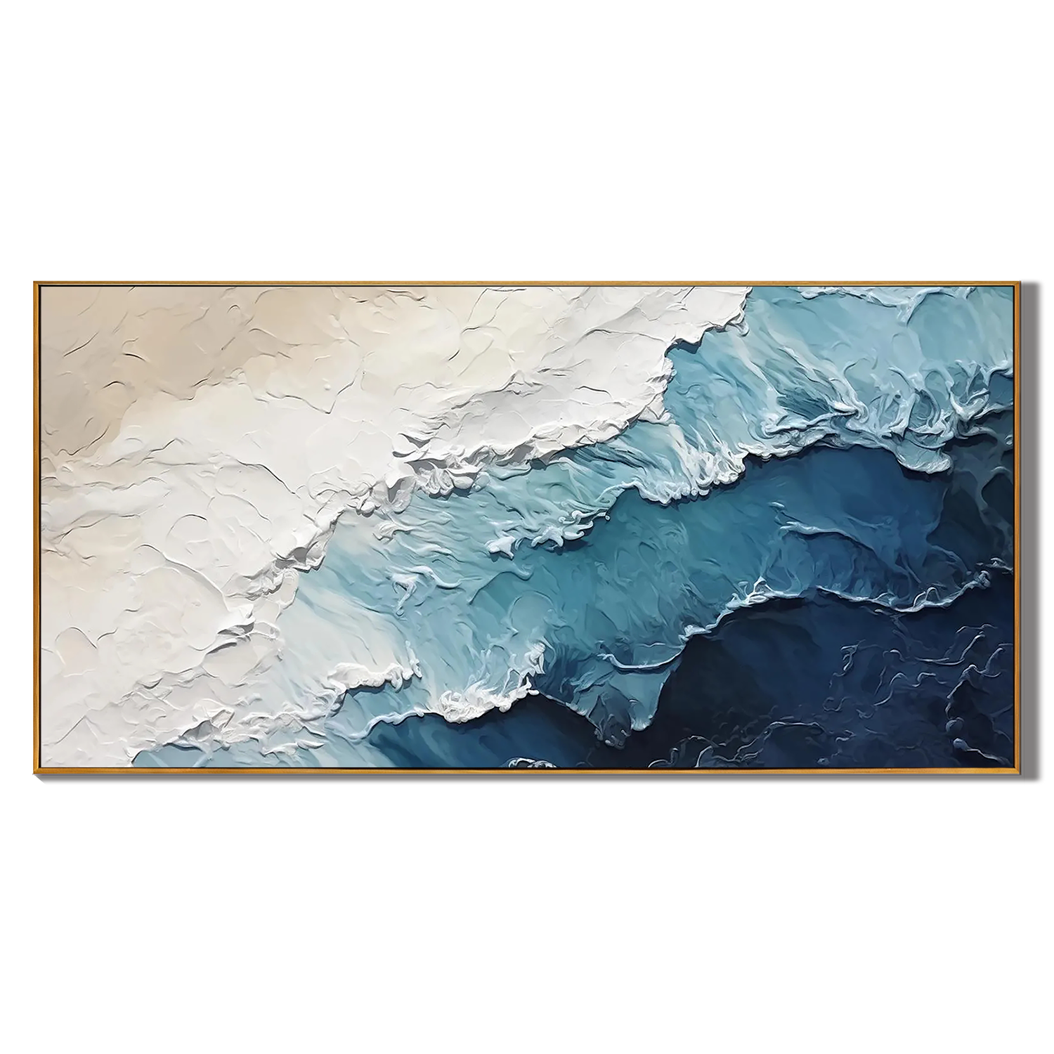 OCEAN STRATA: Texture Wall Art, Hand-Painted Horizontal Deep Blue and Cream 3D Impasto Palette Knife Heavy Texture Gallery Art