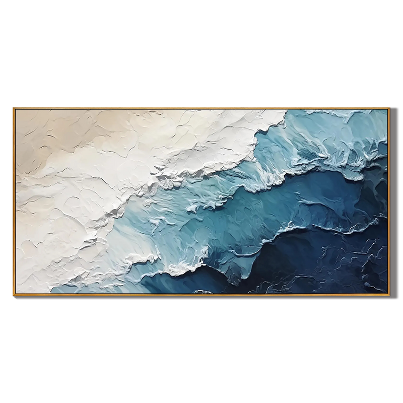 Ocean Strata – Hand-Painted Deep Blue and Cream 3D Impasto Palette Knife Texture Painting | Modern Abstract Living Room & Office Art