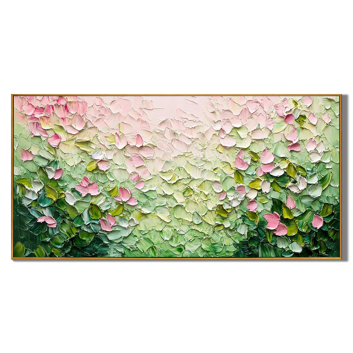 PETAL DRIFT: Panoramic 3D Heavy Texture Floral Wall Art, Modern Pink Blossom Relief Painting