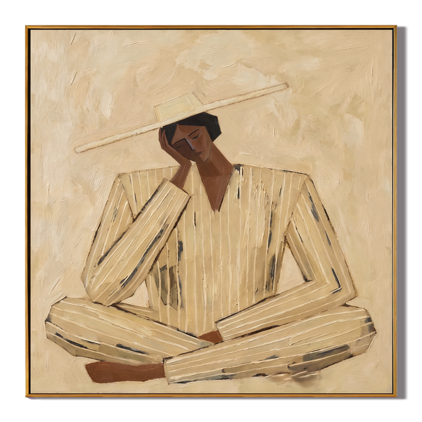 The Desert Meditative – Wabi-Sabi Heavy Textured Thinking Figure Painting | Minimalist Square Hallway Art