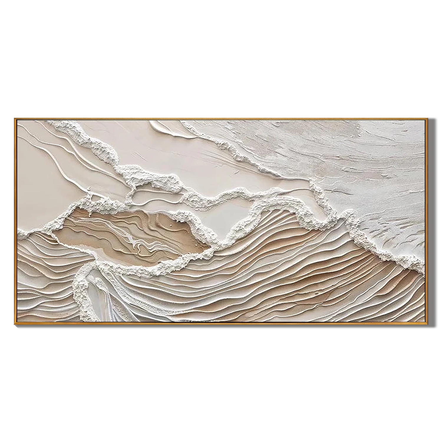 EARTHEN STRATA: Texture Wall Art, Hand-Painted Horizontal Oatmeal and Tan Linear Plaster Relief 3D Heavy Texture Studio Art