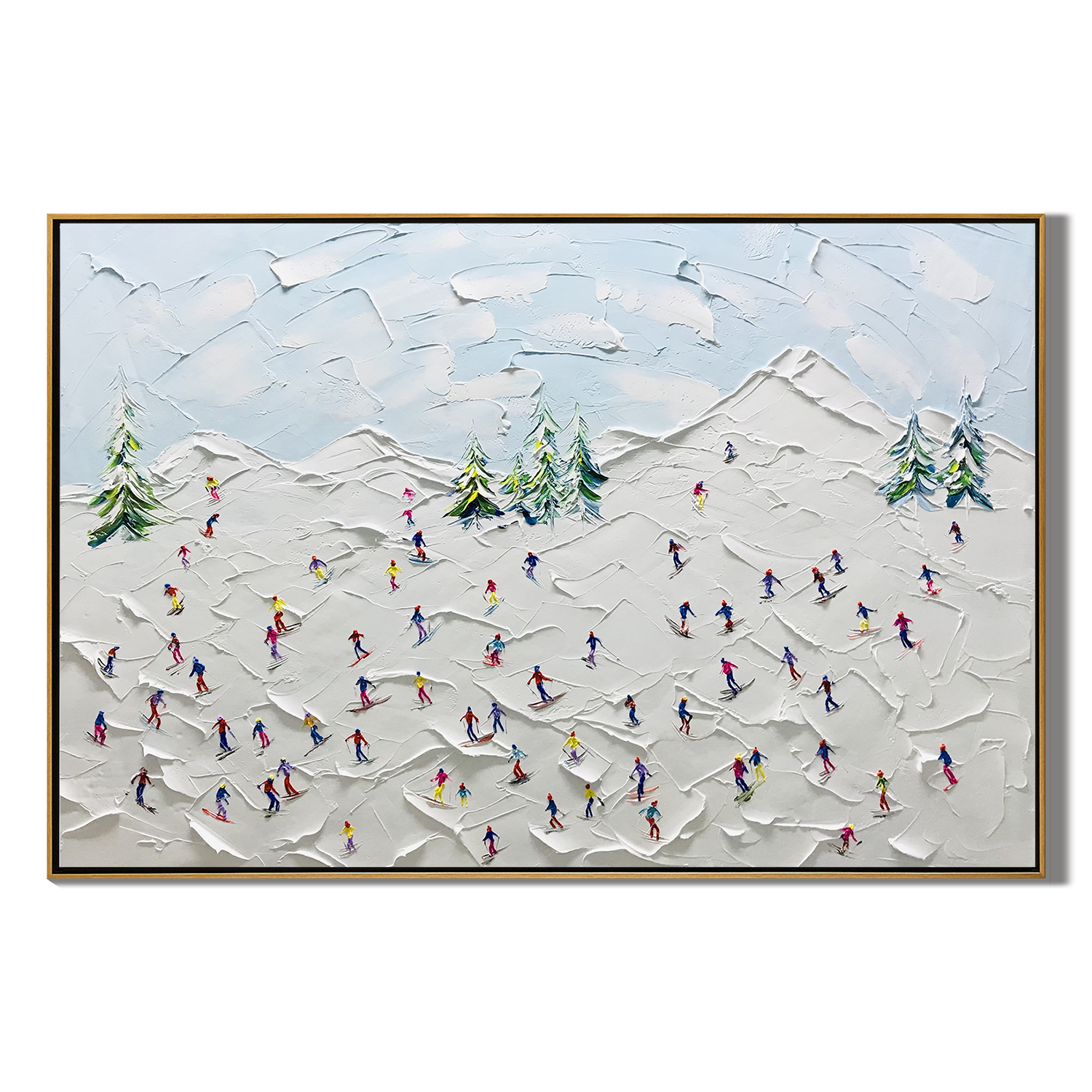Summit Joy – Modern Heavy Impasto Skiing Oil Painting | Creative Snow Mountain Textured Living Room Art