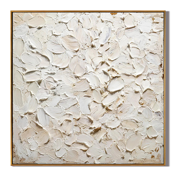 Oatmeal Cloud – Hand-Painted Neutral Beige All-Over 3D Impasto Palette Knife Texture Painting | Modern Abstract Living Room & Office Art